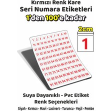 Sb Store 1'den 100'E Kadar Kare Seri Numara Etiketleri - 2cm - Kırmızı Renk