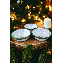 İnci Emaye Inci Emaye 3lü13 No Emaye Kase, Tabak, Çukur Tabak, Çorba Kase, Mama Tabağı, Yılbaşı, 13 cm Yeşil Cookie Man
