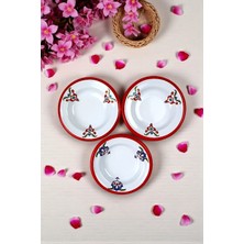 İnci Emaye Inci Emaye 3 Parça 14CM Emaye Tabak Set, Kahvaltı Tabağı, Çeyizlik, Yılbaşı Hediye Kırmızı Çırağan