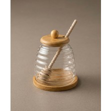 Bienca Bal Kavanozu Set | Bal Sunum Kavanozu | 450 ml Borosilikat Cam, Bambu Kapak, Altlık & Bal Peteği Çubuğu