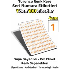 Sb Store 1'den 100'E Kadar Kare Seri Numara Etiketleri - 4cm - Turuncu Renk
