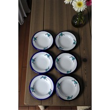 İnci Emaye Inci Emaye 6 Parça 14CM Emaye Tabak Set, Kahvaltı Tabağı, Çeyizlik Lacivert