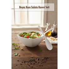 Depa 3,5 Lt Beyaz Akrilik Kare Salata ve Servis Kasesi Seti – 3 Parça