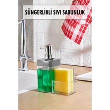 Depa Gri Renkli Sıvı Sabunluk Süngerlik Hazneli 450 ml
