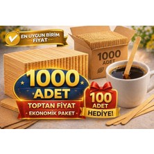 Ege Toptan 1000 Adet Ahşap Karıştırıcı Tek Kullanımlık Kahve Çay Çubuğu 100 Adet Hediye