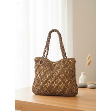 Meya Design Büyük Boy Astarlı Örgü Plaj ve Omuz Çantası - 40X31 cm