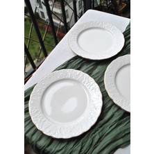 Qualitev 6 Kişilik Porselen Yaldızlı Pasta Tabağı 21 cm Şık Tatlı Tabağı Ikram Sunumluk Tabak - Pera