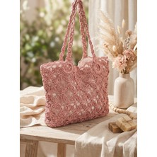 Meya Design Büyük Boy Astarlı Örgü Plaj ve Omuz Çantası - 40X31 cm