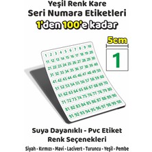 Sb Store 1'den 100'E Kadar Kare Seri Numara Etiketleri - 5cm - Yeşil Renk