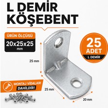 Badem10 L Demir Köşebent 20X25X25 mm Oval Başlı 25 Adet Set Güçlü Sabitleme Demiri Vida Dahil Montaj Aparatı