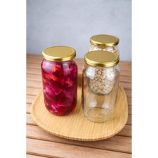 Qualitev 3 Adet Gold Kapaklı 1 Litre Cam Kavanoz 1000 ml Konserve Kavanozu