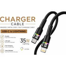Ebotek Sbz 35W Iphone 11 - 12 - 13 - 14 - Pro - Pro Max Uyumlu Hızlı Şarj Kablosu Usb-C To Lightning Rgb LED Işıklı Hasır Ultra Dayanıklı