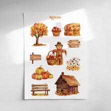 Henno Vintage Sonbahar Temalı Sticker Seti (1 Adet A6) | Ajanda, Defter, Planlayıcı Çıkartma Sticker
