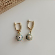 Lente Aksesuar Xuping Gold Zirkon Taşlı Nazar Boncuğu Top Küpe