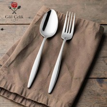 Gül Mutfak 24 Parça 12 Kişilik Yemek Kaşığı & Çatal Seti – Sivri Model | 18/0 Paslanmaz Çelik