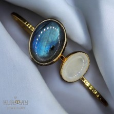 KURTAY JEWELLERY Larbodorite & Quartz Gümüş Bileklik - 22K Altın Kaplama