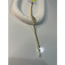 Hüma Butik Çelik Gold Orta Markiz Formlu Full Taşlı Ince Tasarım Bileklik