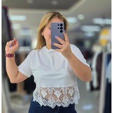 İnci Ersöz Tişört Crop Dantelli Beyaz 2207