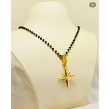 Stainless Stell Gold Yıldız Uçlu Siyah Boncuk Kolye