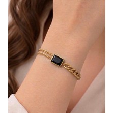 Lume Store Obsidian Chain Altın Renkli Zincirli Çelik Bileklik
