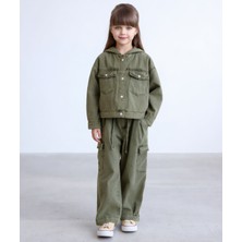 DobaKids Kız Çocuk Kapüşonlu Yıkamalı Gabardin Wide Leg Kargo Takım