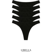 Libella İç Giyim Kadın Siyah Tanga Külot Pamuklu Likralı Esnek Konforlu String Model 5'li Paket