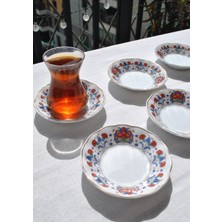 Qualitev 6\'lı Porselen Çay Tabağı Etnik Vintage Çini Motifli Çay Tabak 10 cm - Ahura