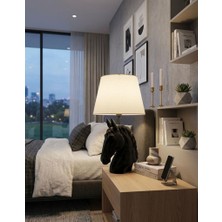 Mirsa Global Modern At Abajur Siyah Büst Abajur  Heykel  –  Beyaz Şapka Dekoratif Masa Lambası, Şık Salon & Yatak Odası Aydınlatma