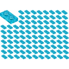 LEGO Yedek Parçalar: Plate 1X2: 100 Adet 1x2 Plate Parts Plaka Parçası Şeffaf Mavi - Trans Light Blue 3023