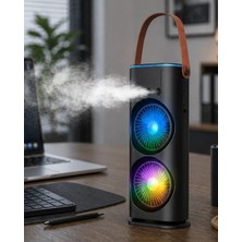 Tech Butiq Çift Başlıklı Taşınabilir Fan Rgb Işıklı Sprey Nemlendiricili Masaüstü Serinletici Fan