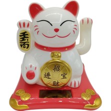 Dünyadan Hediyeler Maneki Neko El Sallayan Şans Kedisi Beyaz Solar Güneş Enerjili 10X10CM NO4B01