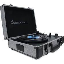 Crownwell C1307 Şarjlı Bluetoothlu Çantalı Pikap - Retro Ahşap Tasarım Plak Çalar - 33/45/78LIK Taş Plak Uyumlu