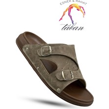 Sermoda Erkek Terlik - Çift Toka Ayarlanabilir Esnek Taban Deri Erkek Terlik T Haki
