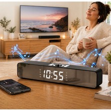 Multizone Bluetooth Bağlantılı Stereo Hoparlör Ses Sistemi LED Ekran Digital Saat Sıcaklık Göstergesi Şarjlı Pc Fm USB Aux Tf Kart  Ev Ofis