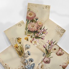 Henno A6 (10,5X14,8 Cm) 6'lı Vintage Çiçekli El Yazısı Detaylı Scrapbook Mektup Kağıdı Seti