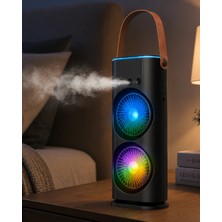 Tech Butiq USB Şarjlı Çift Başlıklı Buharlı Masaüstü Fan Sessiz Serinletici Işıklı Fan