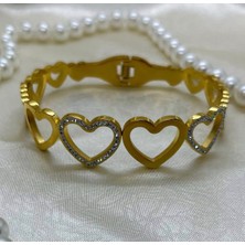 Stainless Stell Gold Kalp Figürlü Modern Kelepçe Bileklik