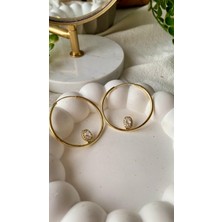 Jewelry Taş Detaylı 4cm Halka Küpe