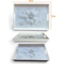 Ezmk Ev Gereçleri Çay Kahve Sunum Tepsisi, Beyaz Renk, 1 Adet, 37X27 cm