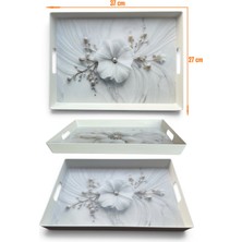 Ezmk Ev Gereçleri Çay Kahve Sunum Tepsisi, Beyaz Renk, 1 Adet, 37X27 cm