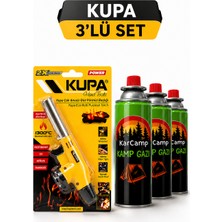 Kupa Çakmaklı Pürmüz Seti + 3 Adet 220GR Kamp Gaz Kartuşu