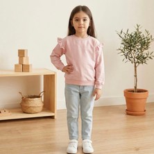 Jeliboom Kız Çocuk Fırfır Detaylı Pudra Sweatshirt