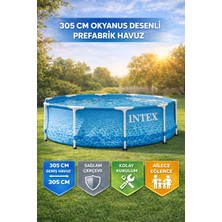 305X76 cm Okyanus Desenli Prefabrik Havuz | Dayanıklı Çerçeveli Büyük Boy Bahçe Aile Havuzu