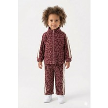 Mini Baray Kız Çocuk Dik Yaka Leopar Desenli Pamuklu Alt Üst Takım (2-3-4-5 Yaş) - Bordo