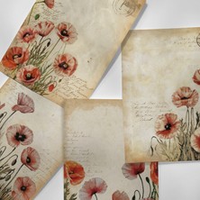 Henno A6 (10,5X14,8 Cm) 6'lı Gelincik Detaylı Vintage Scrapbook Mektup Kağıdı