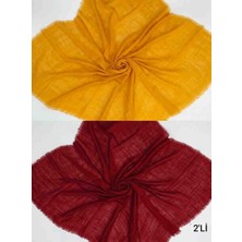 Özense 2'li Flamlı Pamuklu Terletmeyen 4 Mevsim Kullanılabilir 100X100 cm Hardal Sarısı ve Kırmızı Renkli Eşarp