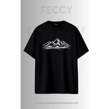 Feccy Premium Dağ Baskılı Avcı Tema Unısex Oversize Kadın Tişört Erkek Tişört Pamuklu Oversize Tişört