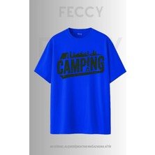 Feccy Premium Camping Baskılı Avcı Tema Unısex Oversize Kadın Tişört Erkek Tişört Pamuklu Oversize Tişört