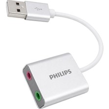 Zemheri Philips SWR1656Y/93 USB Harici Stereo Ses Kartı Dönüştürücü Adaptör 3.5mm Mikrofon Hoparlör Çıkışlı