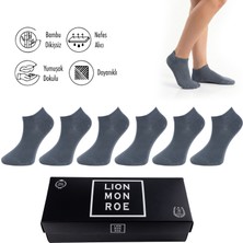 Lion Monroe Saf Bambu 4 Mevsim Erkek Patik Düz Füme Çorap Dikişsiz Premium Hediye Kutulu 6'lı Prime Comfort Serisi S680AZNS